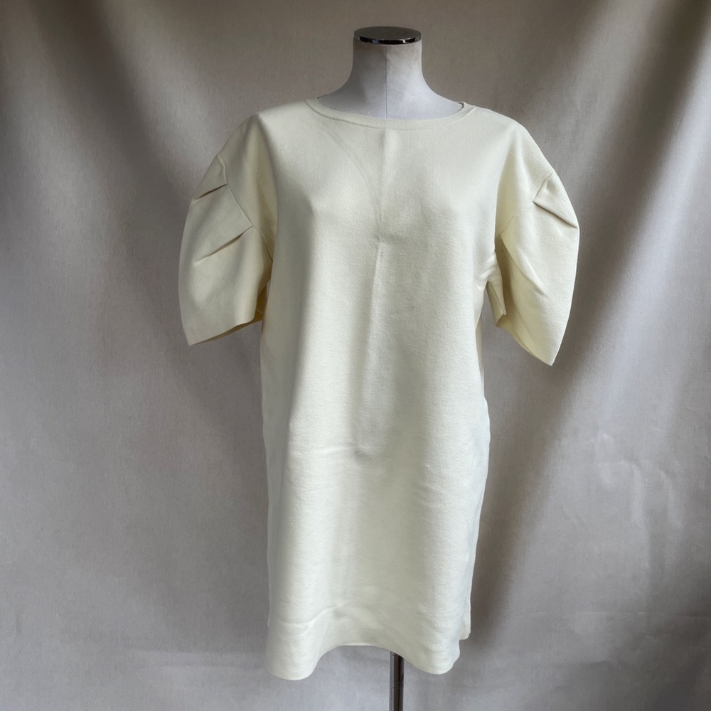 Structured Sleeve Cream Knit Dress